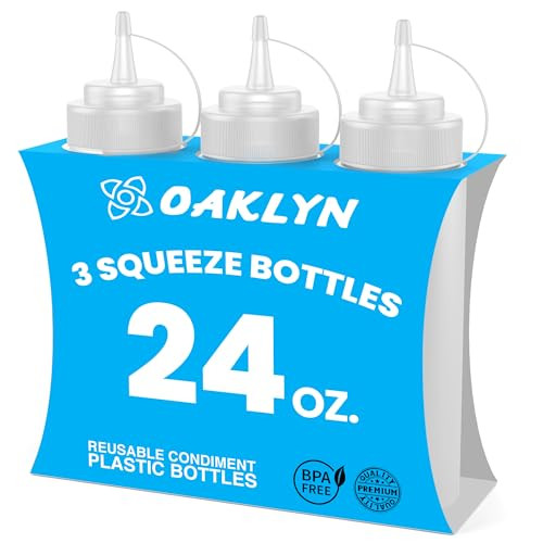 Oaklyn Squeeze Bottles 24oz 3 Pack (Large Size) - Reusable Condiment Bottles for Sauces Liquids BPA-Free Leak Proof Design, Easy to Clean Plastic Squeeze Bottles with Nozzle | Amazon (US)