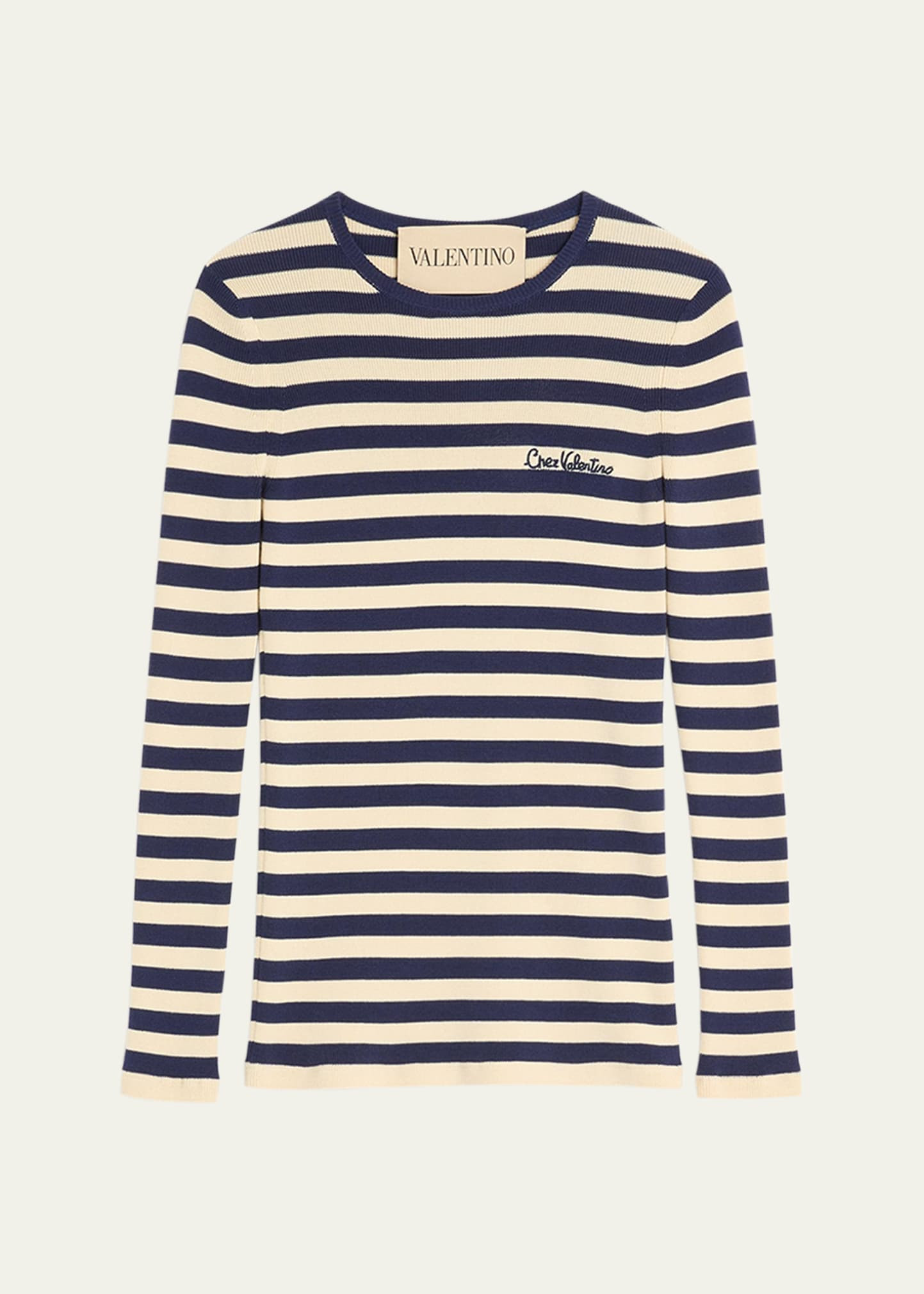 Valentino Garavani Chez Valentino Striped Knit Long-Sleeve Top | Bergdorf Goodman