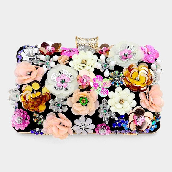 Sequin 3-D Flower Embellished Clutch Evening Bag | Poshmark