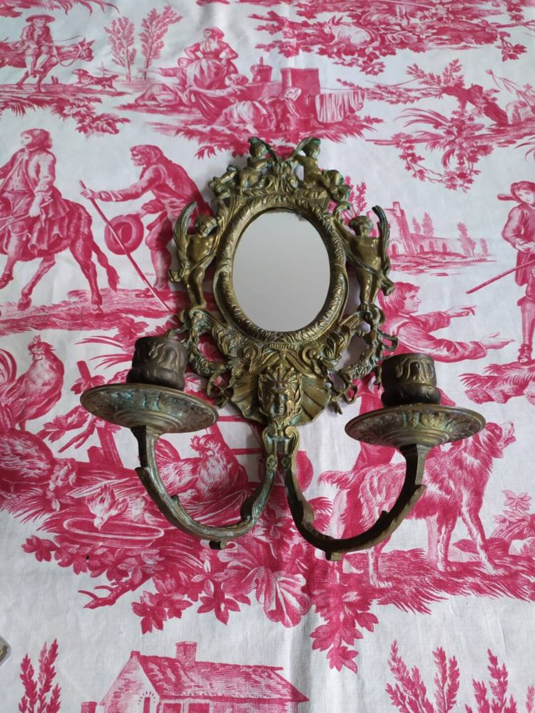 Antique Cast Bronze Wall Sconce / Candelabra with Oval  Mirror Chateau Chic, French Decoration, F... | Etsy (US)