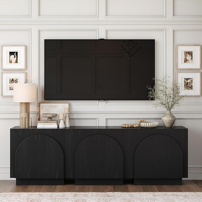 Nathan James Iris Mid-Century Modern Credenza, Black TV Stand, Living Room Wood Storage Cabinet w... | Amazon (US)