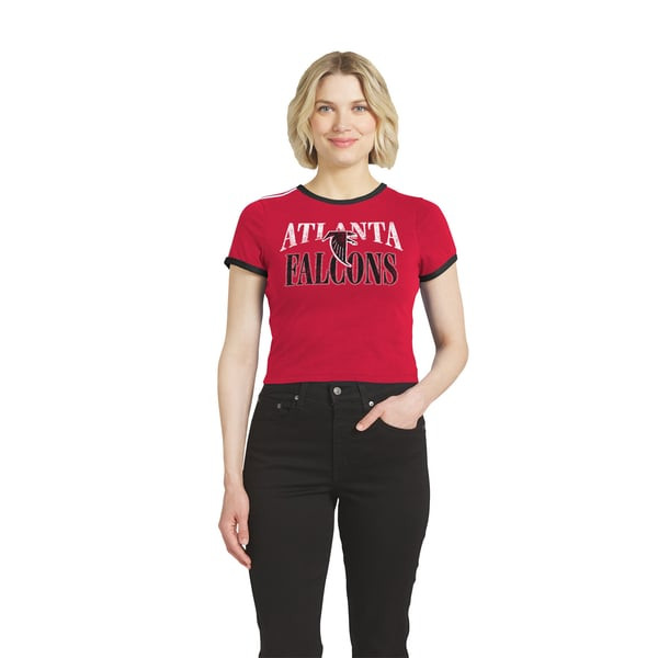 Atlanta Falcons WEAR by Erin Andrews Women's Cropped Throwback Ringer Baby T-Shirt - Red | Fanatics