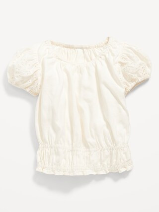 Short-Sleeve Eyelet-Trim Smocked Top for Toddler Girls | Old Navy (US)