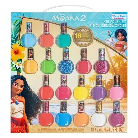 Moana 2 18-Piece Peel-Off Glittery Nail Polish Set Non-Toxic and Water-Based Quick Dry Nail Polish for Girls | Walmart (US)