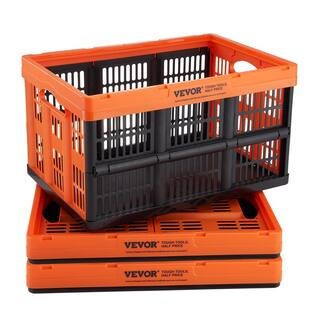 Plastic Collapsible Storage Basket 45L Folding Stackable Storage Containers/Bins with Handles (Orange and Black 3-Pack) | The Home Depot