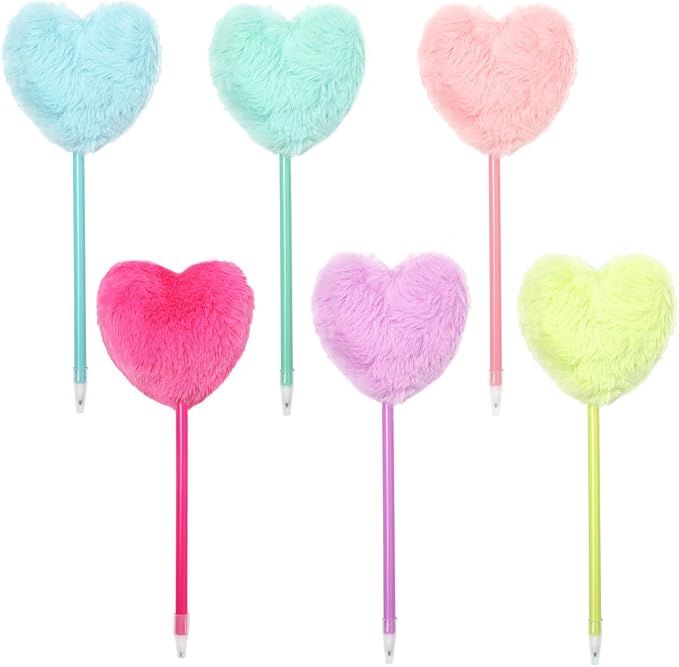 Qfeley 6 Pack Colorful Fluffy Ball Pen,Heart Shape Pom Pom Pen for Girls Creative Plush Pen Ballp... | Amazon (US)