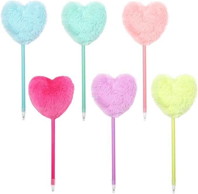 Qfeley 6 Pack Colorful Fluffy Ball Pen,Heart Shape Pom Pom Pen for Girls Creative Plush Pen Ballp... | Amazon (US)