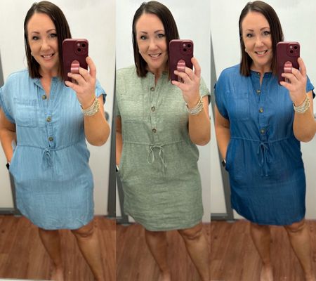 Utility shirt dresses back in stock!  Updated style from last year’s version. Wearing larges in mine but would prefer an xl for more room around the tummy area. Love these though! 

#LTKSeasonal #LTKfindsunder50 #LTKmidsize