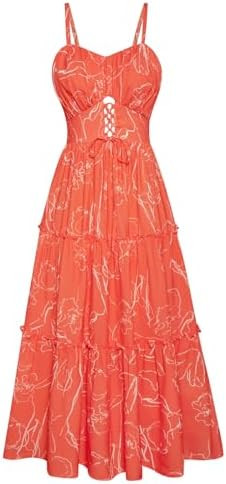 GRACE KARIN Women's Summer Floral Dress 2026 Boho Spaghetti Strap Smocked Tiered Casual Maxi Long... | Amazon (US)