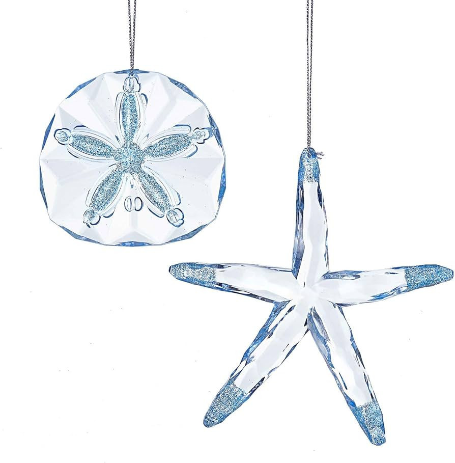 Kurt Adler Blue Starfish and Sand Dollar Shells Christmas Holiday Ornaments Set of 2 | Amazon (US)