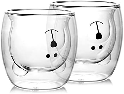 Aibiubiu Cute Bear Tea Cup Double Wall Insulated Glasses Tea Cup Bear Beer Mugs Coffee Mug Couple... | Amazon (US)