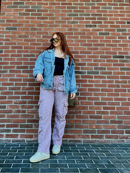 Cargo pants baby!! These lavender cargo pants are such a good color. This style comes in a ton of different colors and are so fun. Wearing a medium in the pants and a medium in the jean jacket. 

Spring outfit, summer outfit, cargo pants, casual outfit 

#LTKstyletip #LTKSeasonal #LTKfindsunder100