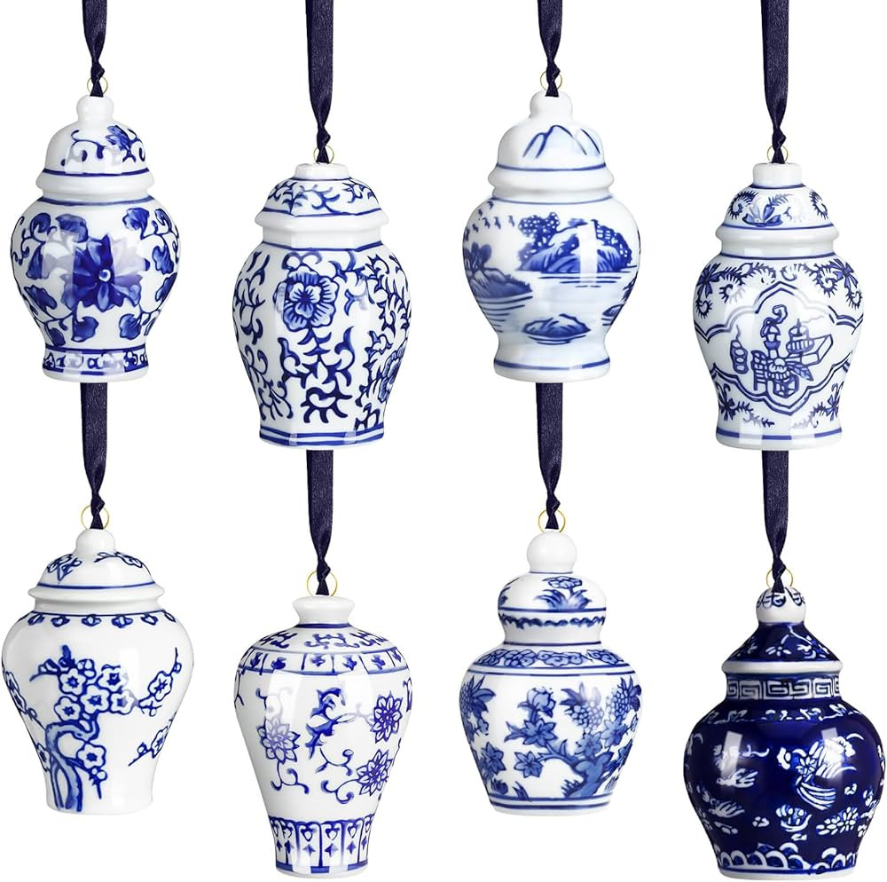 Christmas Mini Ginger Jar Ornaments Chinoiserie Porcelain Hanging Ornaments Blue and White Christ... | Amazon (US)