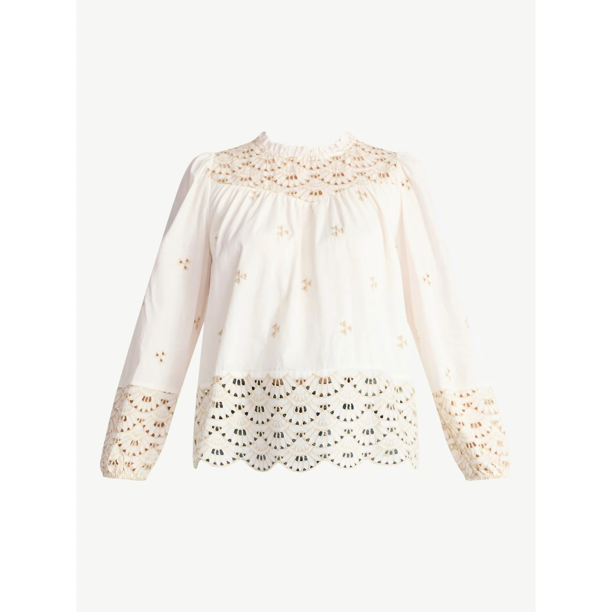 Time and Tru Women's Cotton Eyelet Blouse with Long Sleeves, Sizes XS-XXXL | Walmart (US)
