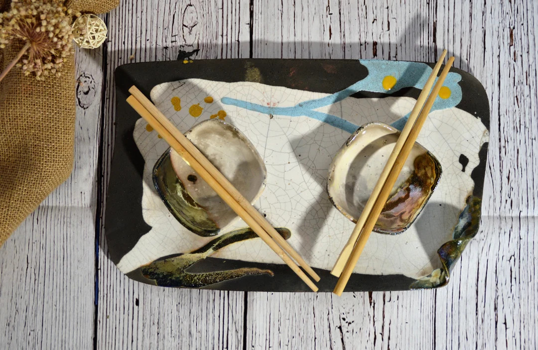 SUSHI SET / Big Sushi Plate+ Two Little Bowls / Hand Made / Raku Pottery / Art / Unique - Etsy | Etsy (US)