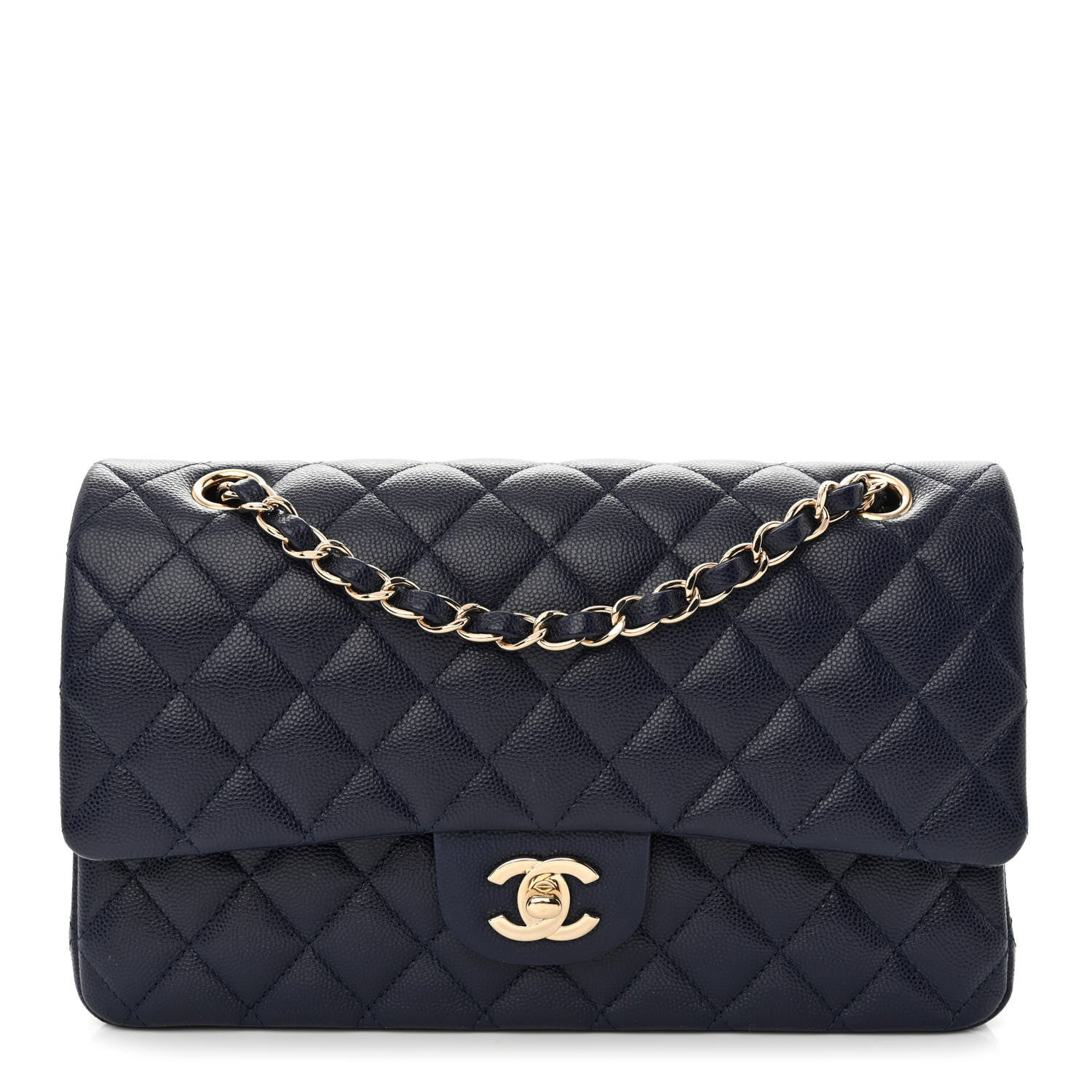 Caviar Quilted Medium Double Flap Navy | FASHIONPHILE (US)