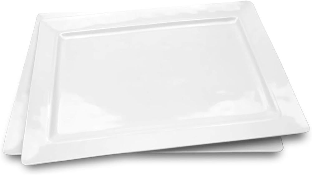 Melamine Serving Tray - 2 Piece 15.875" x 10.875" 100% Melamine Rectangular Platter,White Color |... | Amazon (US)