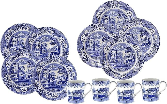 Spode Blue Italian 12 Piece Dinnerware Set - Earthenware Plates & Mugs Featuring Italian Countrys... | Amazon (US)