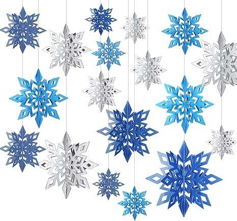 18 Pieces 3D Hollow Christmas Winter Hanging Snowflakes Ornaments Decorations Glittery Large Snow... | Amazon (US)