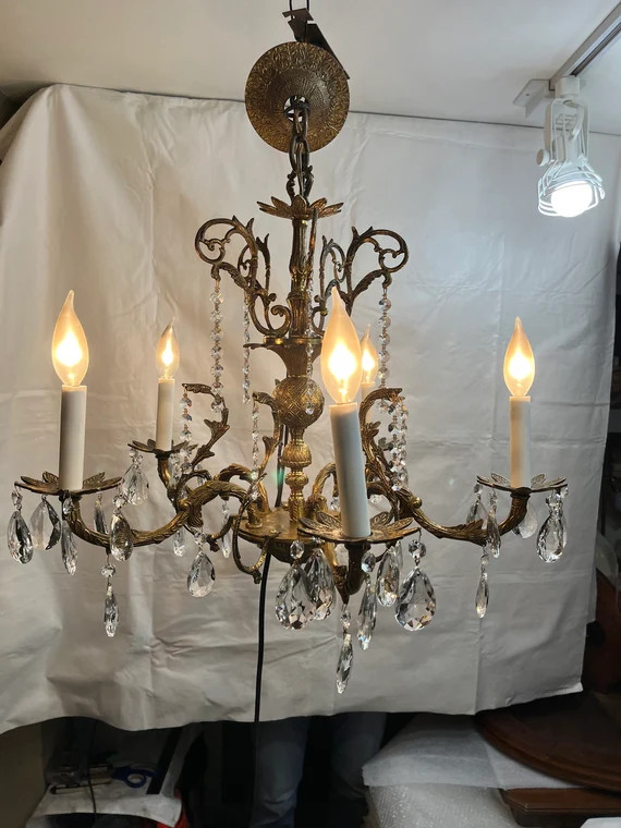 Vintage Hollywood Regency Brass Spanish Five Arm Chandelier | Etsy | Etsy (US)