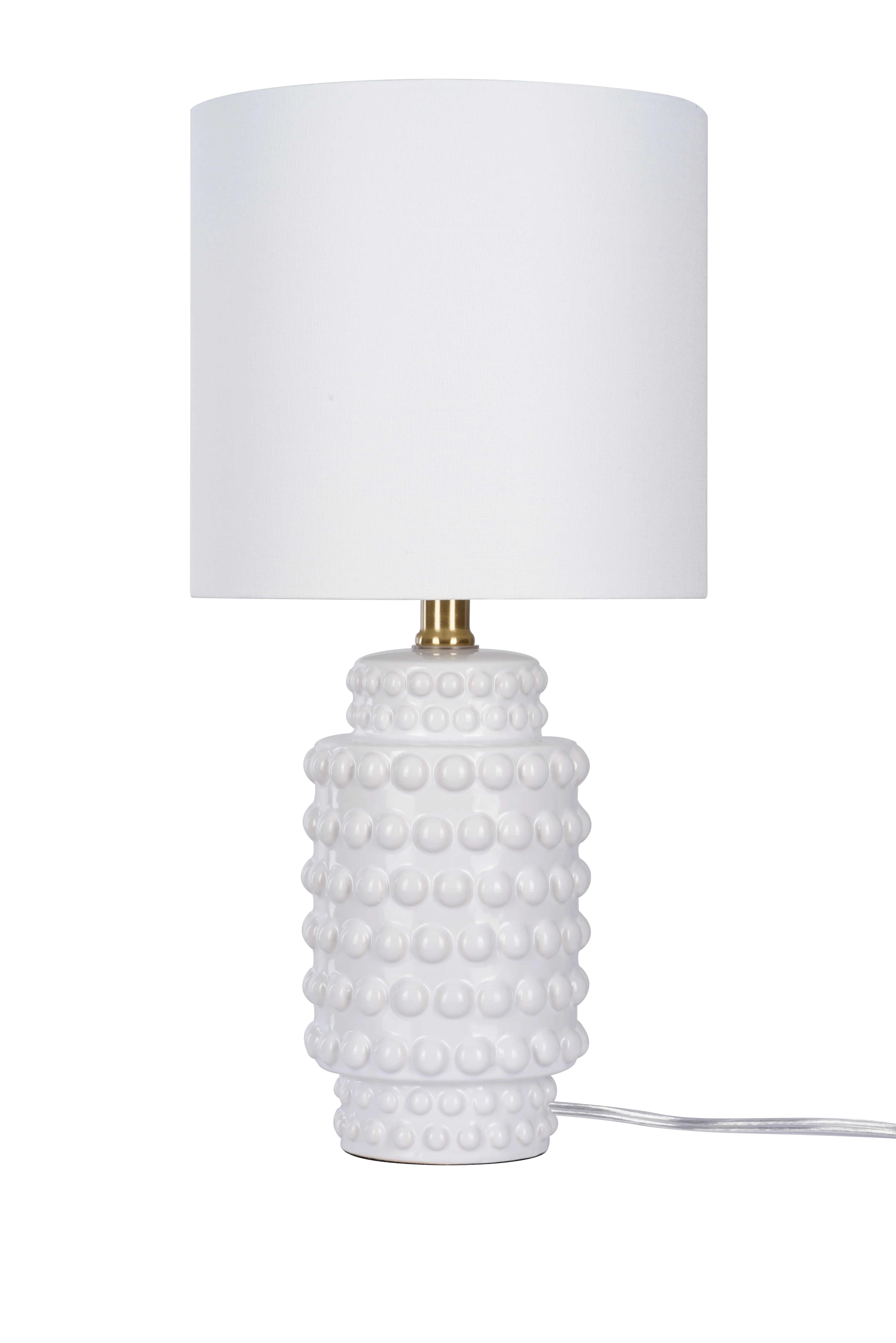 My Texas House Hob-Nail Ceramic Table Lamp, White Finish with Brass Accents, 18" H | Walmart (US)