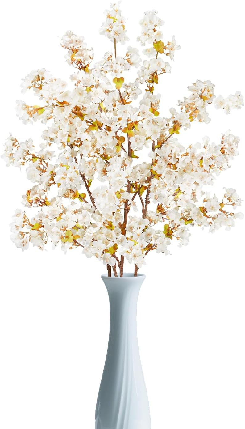 39.3 Inch White Cherry Blossom Branches Fake Cherry Blossom Bouquets Long 3pcs Branches Flowers S... | Amazon (US)