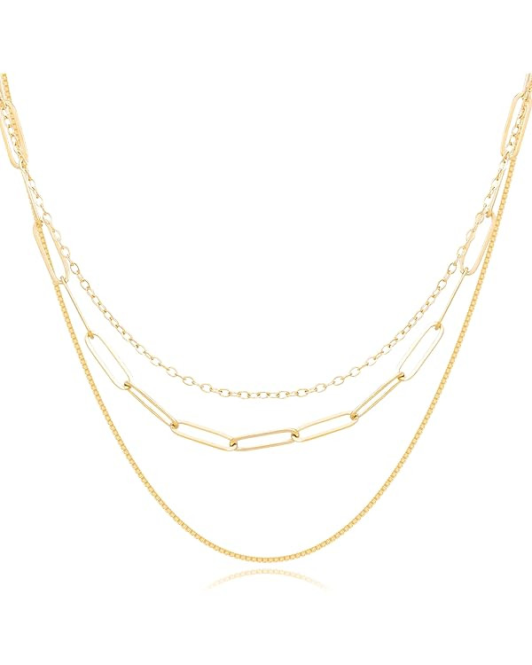 Gold Layered Necklaces for Women | 14K Gold & Silver Plated Dainty Necklace for Women with Bracel... | Amazon (US)