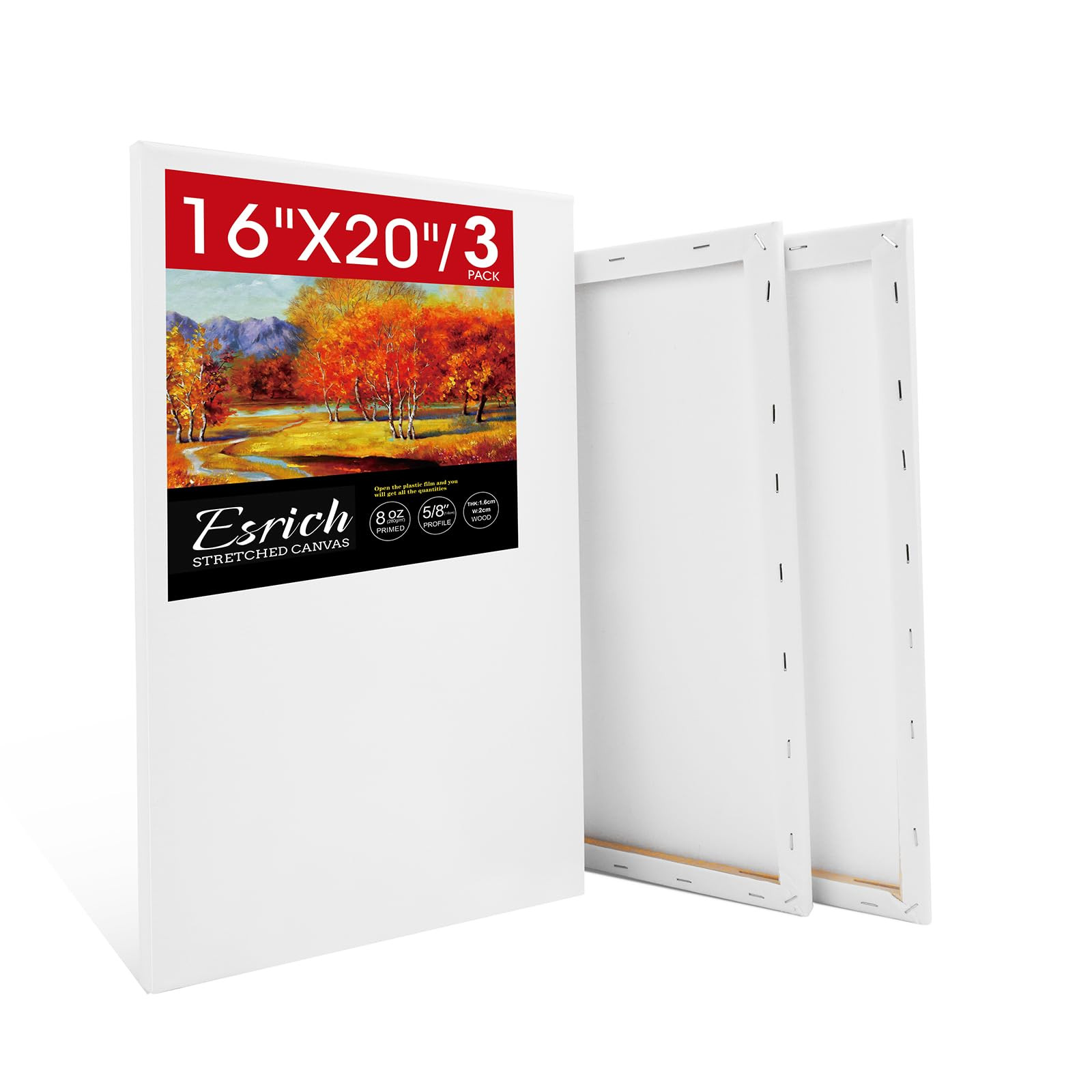 ESRICH Stretched Canvas for Painting 16x20 Inch, 3Pack Large Canvas for Painting, Triple Primed A... | Amazon (US)