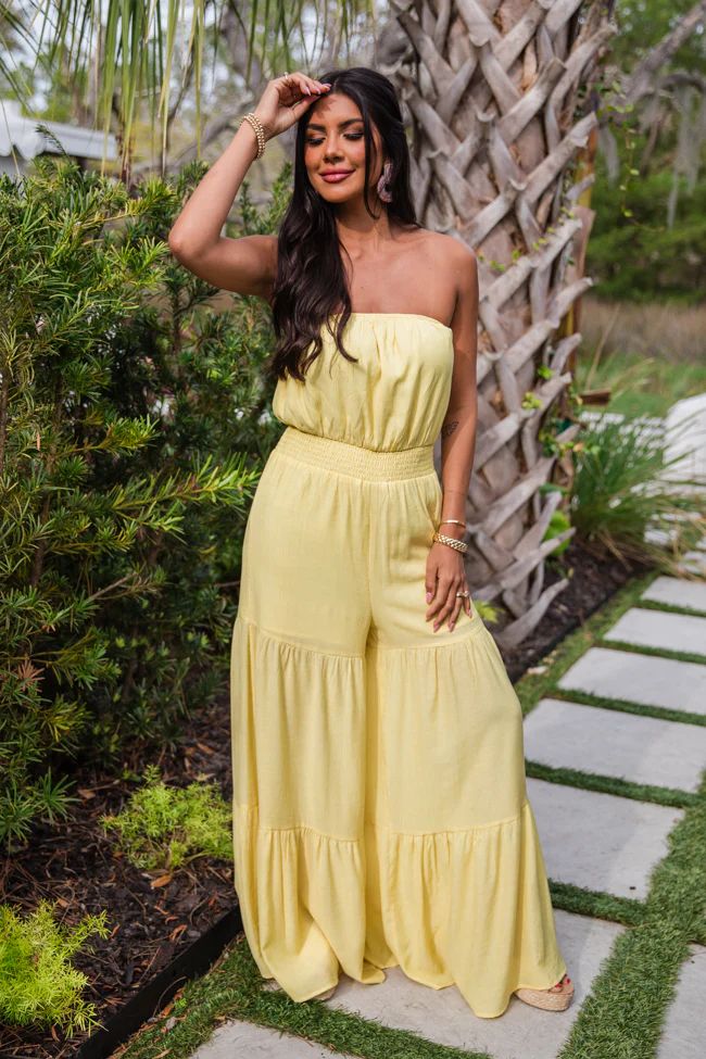 Sunny Side Of Life Yellow Strapless Jumpsuit | Pink Lily
