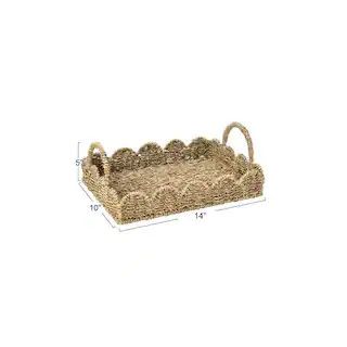 HOUSEHOLD ESSENTIALS Brown Natural Seagrass Rectangle Tray with Scalloped Edge ML-6670 - The Home... | The Home Depot