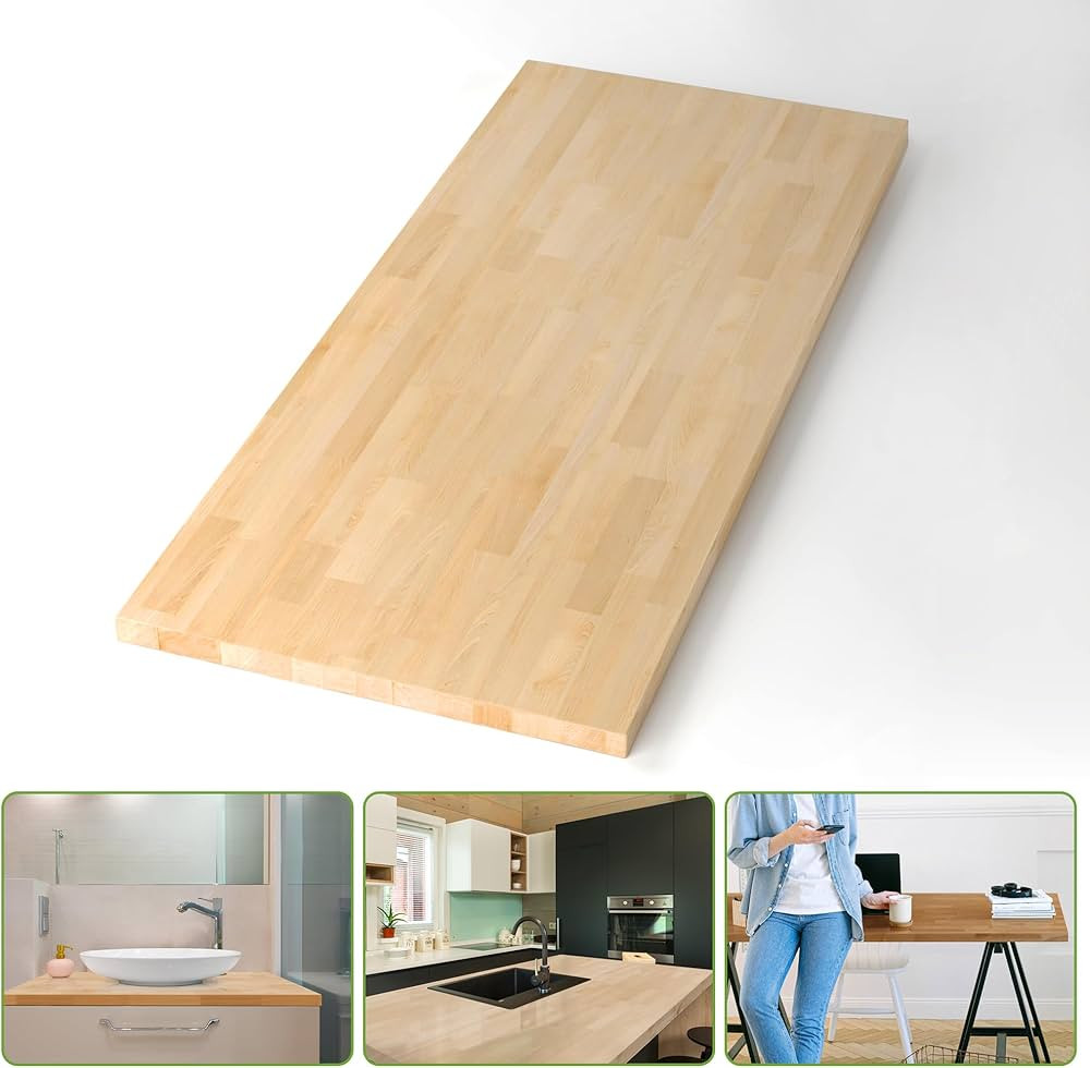 Butcher Block Countertop Solid Wood Table Top Birch Countertop Cutting Board for DIY Washer Dryer... | Amazon (US)