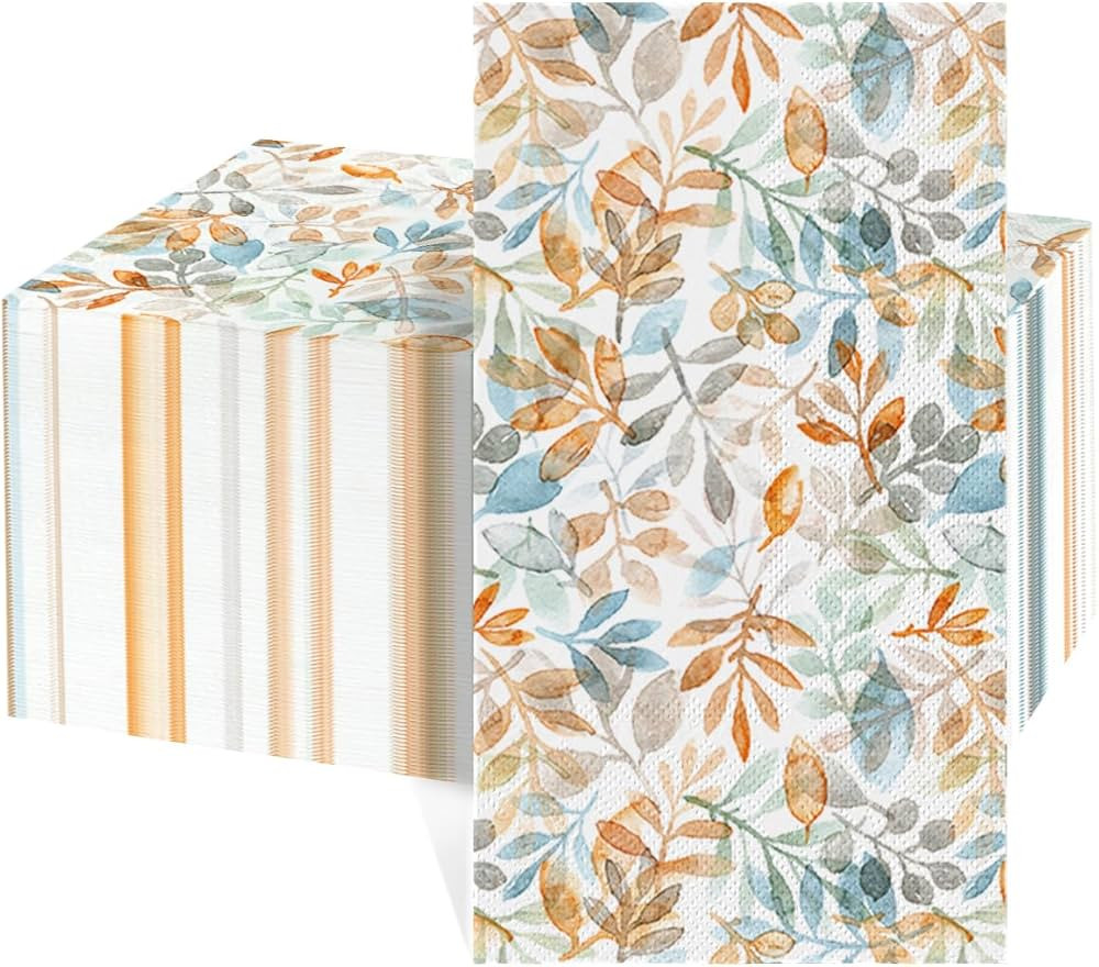 Horaldaily 100 Fall Disposable Paper Decorative Guest Napkins, Thanksgiving Orange Blue Leaves Ha... | Amazon (US)