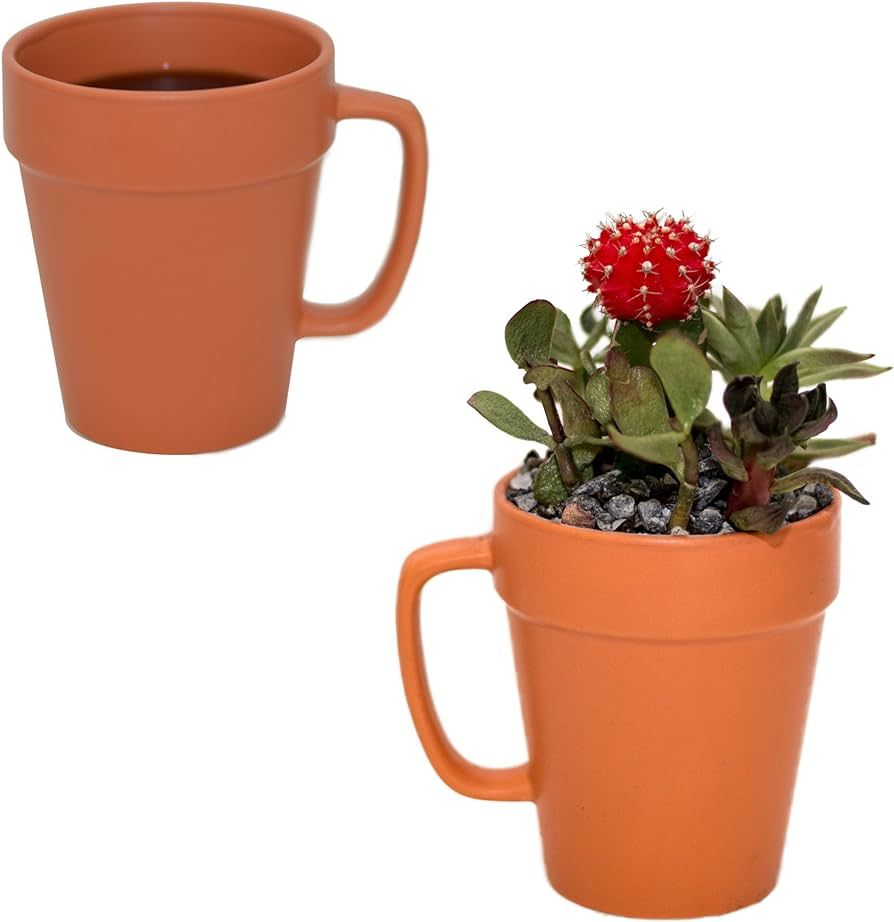 Culver 14-ounce Flower Pot Ceramic Mug, Set of 2 (Terra Cotta Color) | Amazon (US)