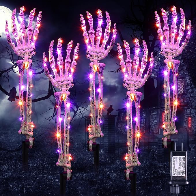 Halloween Decorations, 5 Pack Lighted Skeleton Arm Stakes, 10 ft 150 LED Waterproof Skeleton LED ... | Amazon (US)