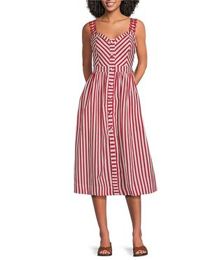 Skies Are Blue Petite Size Striped Sweetheart Neck Sleeveless A-Line Midi Dress | Dillard's | Dillard's