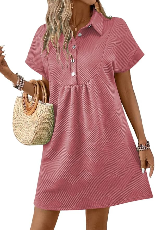 Acelitt Summer Lapel Collared Dresses for Women 2025 Batwing Short Sleeve Mini Dress Beach Sundre... | Amazon (US)