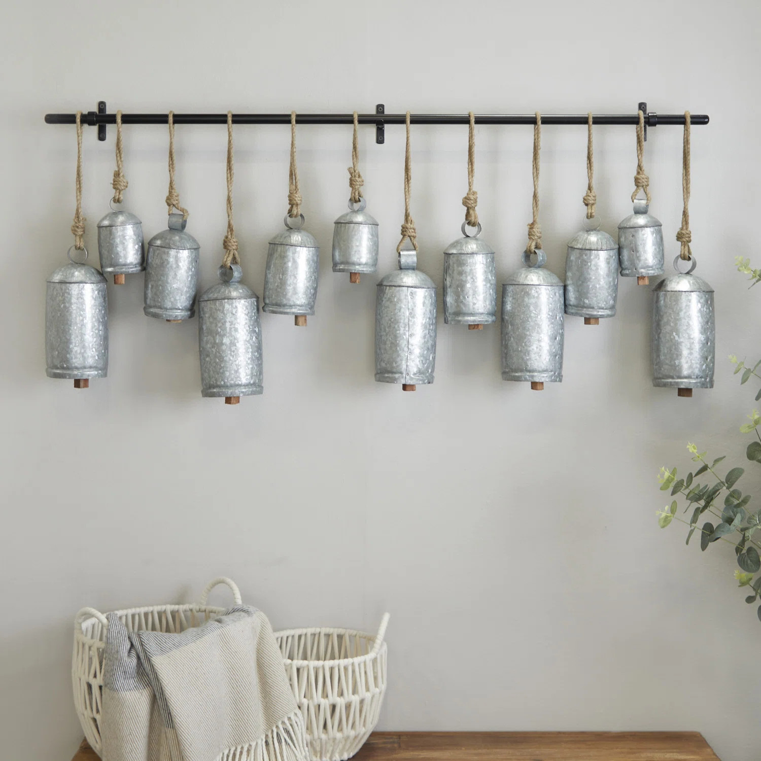 Kristen Metal Tibetan Inspired Decorative Cow Bells with 12 Bells on Jute Hanging Ropes and Rod | Wayfair North America
