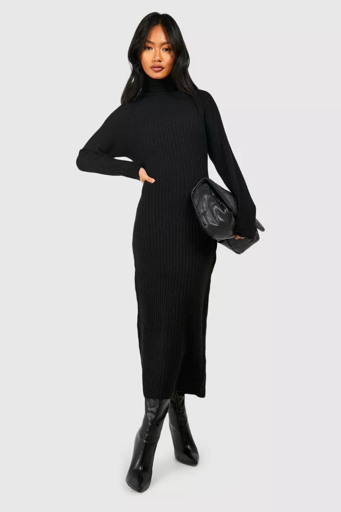 Soft Rib Knit Roll Neck Midaxi Jumper Dress | Boohoo.com (UK & IE)