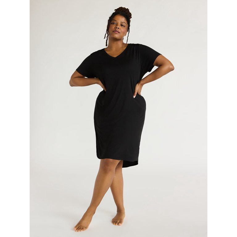Joyspun Women's Ribbed Knit Midi Sleep Chemise, Sizes XS to 3X | Walmart (US)