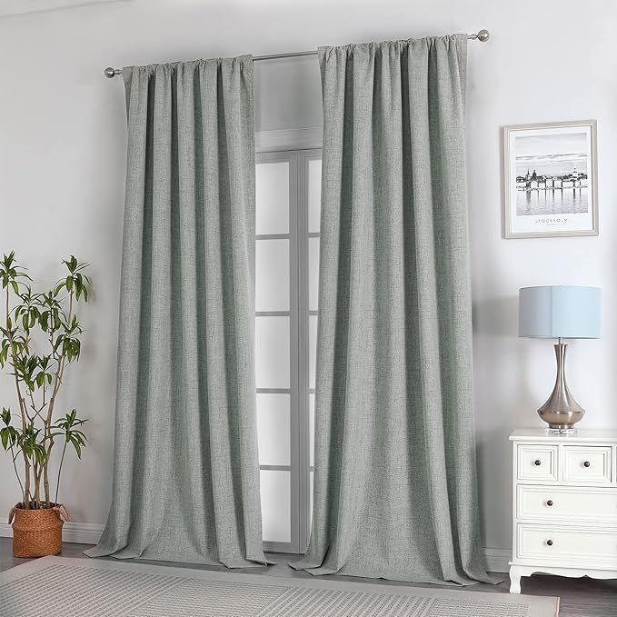 Joydeco Linen Curtains 96 inches Long 100% Blackout Drapes 95 inch Length 2 Panels Set for Bedroo... | Amazon (US)