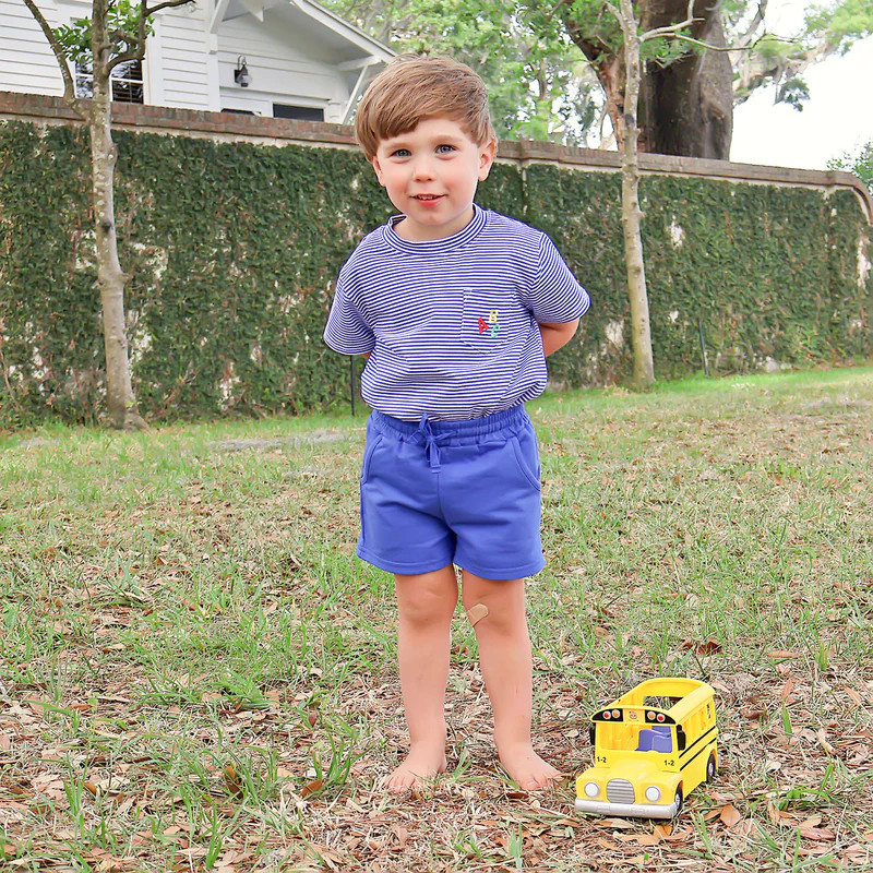 ABC Apple Royal Blue Stripe Short Set | Classic Whimsy
