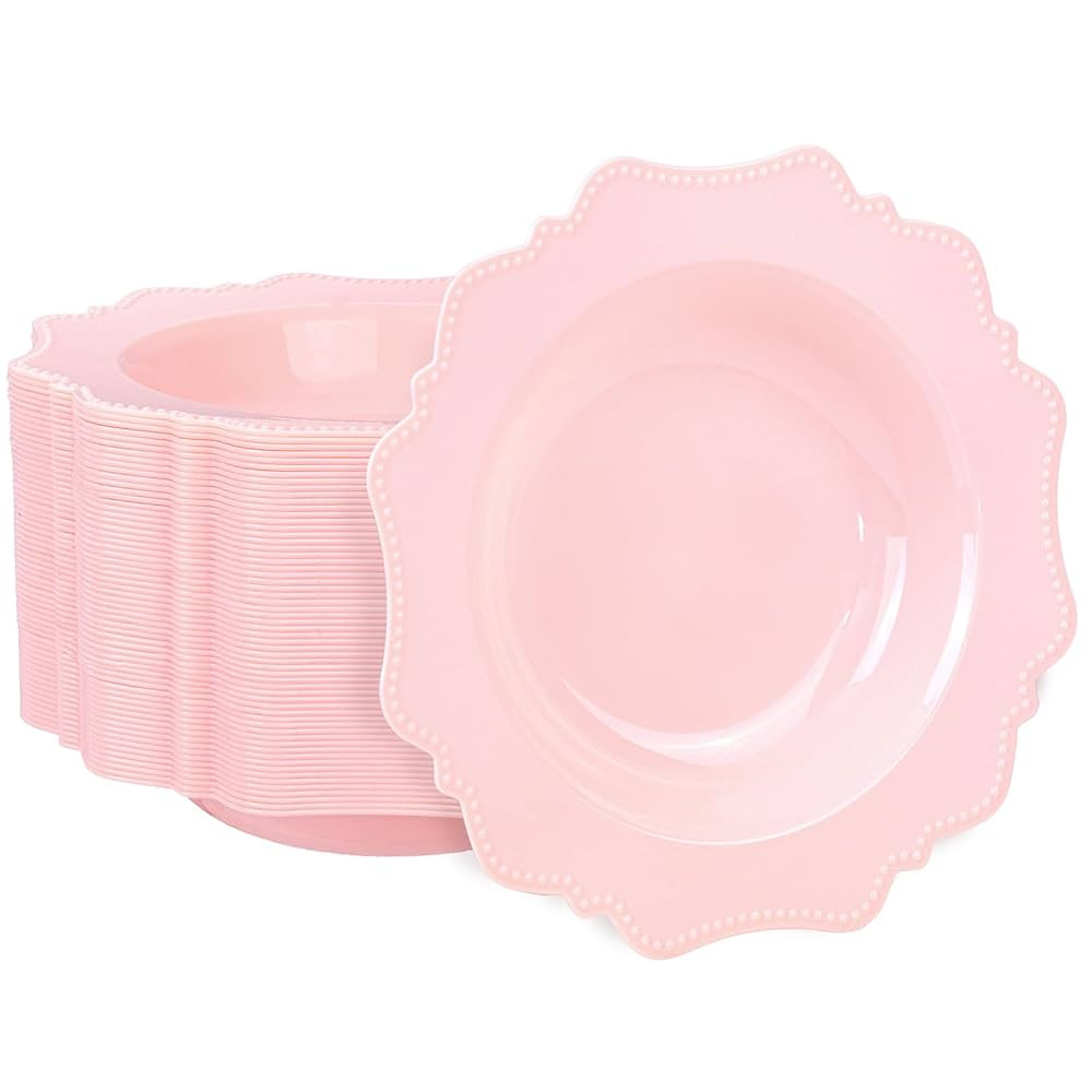COLOSUS Pink Plastic Party Bowls (60 Pack) 12 Oz Disposable Soup/Salad Bowl, Fancy Shatterproof D... | Amazon (US)