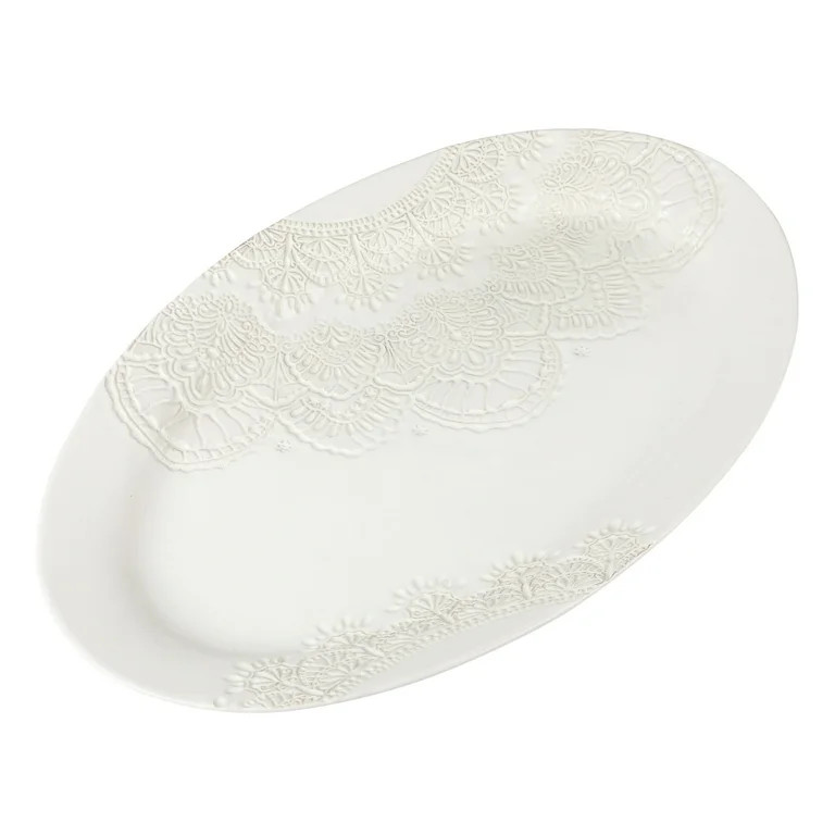 The Pioneer Woman Vintage Lace 20-inch Stoneware Oval Serving Tray Platter, White - Walmart.com | Walmart (US)