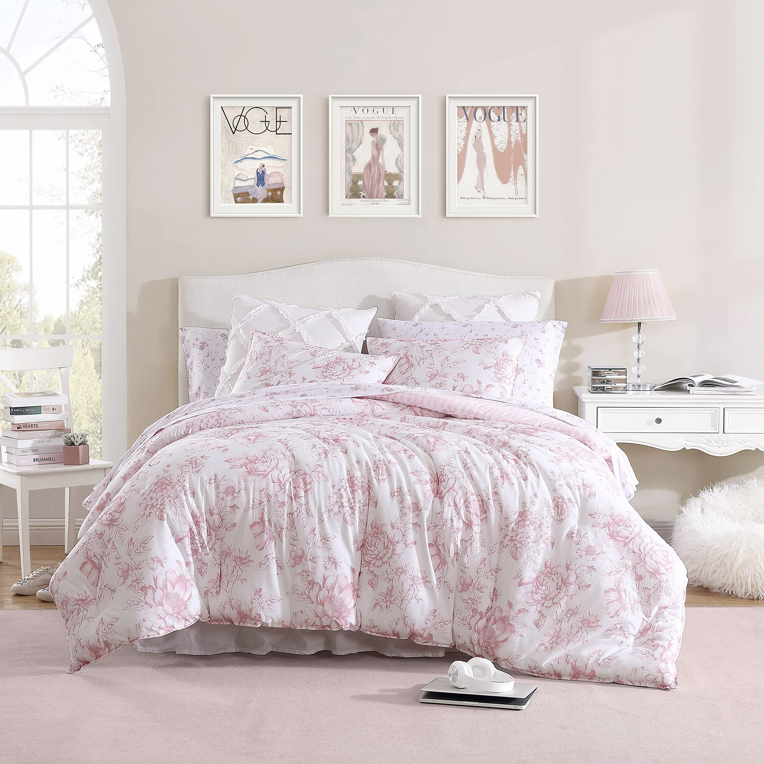 Laura Ashley- Queen Comforter Set, Reversible Cotton Bedding with Matching Sham(s), Farmhouse Hom... | Amazon (US)