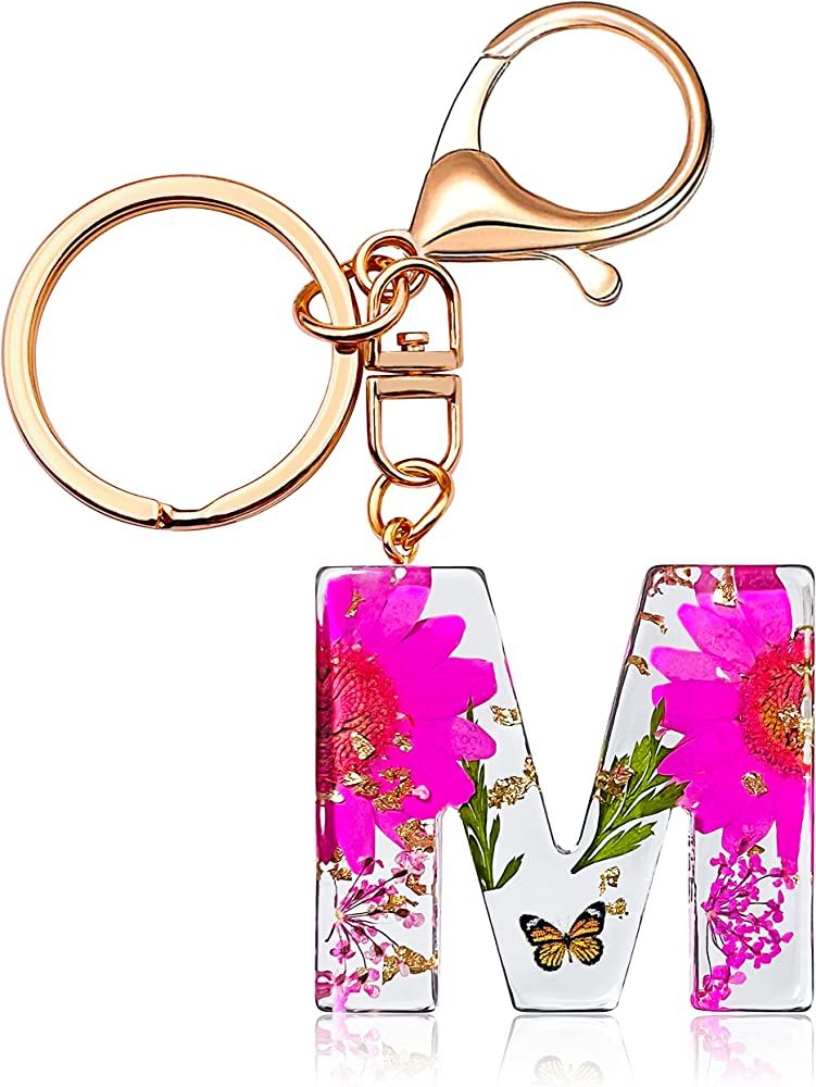 Initial Letter Butterfly Flower Pink Keychain Birthday gifts for Women Girl Backpack Wallet Car K... | Amazon (US)