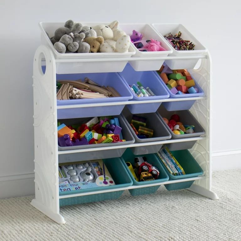 Your Zone Children Plastic and Metal Toy Storage Racks with 12 Storage Bins, Blue and Gray - Walm... | Walmart (US)