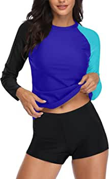 Daci Women Two Piece Rash Guard Long Sleeve Swimsuits UV UPF 50+ Swim Shirt Bathing Suit with Boy... | Amazon (US)