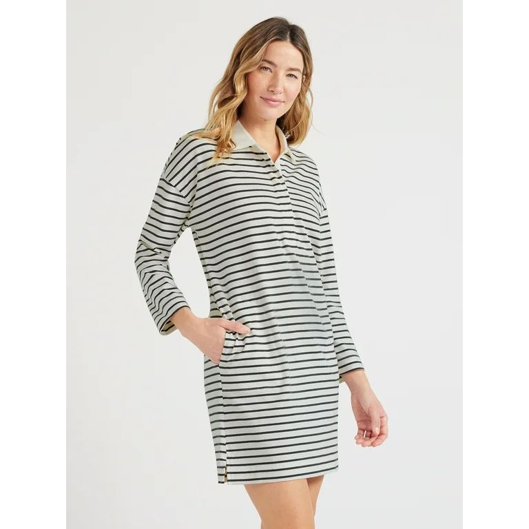 Free Assembly Women’s Striped Polo Mini Dress with Long Sleeves, Sizes XS-XXL | Walmart (US)