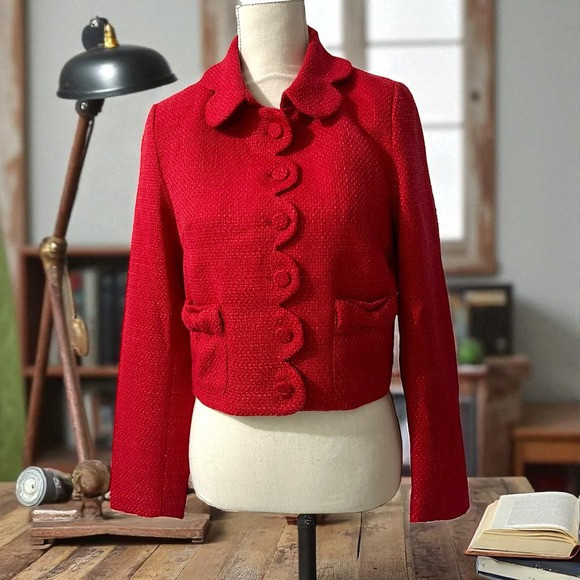 Anthropologie Dolan Left Coast Collection Red Tweed Scalloped Edge Blazer  XS | Poshmark