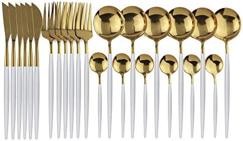 JANKNG 24-Piece Flatware Set, 18/0 Stainless Steel Knife Fork Spoon Teaspoon Silverware Set, Serv... | Amazon (US)